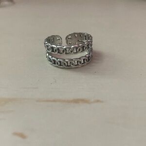 two silver with pattern ring